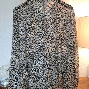 Chico's Leopard Print Blouse - Black and Cream